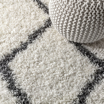 Gabrielle mercer Shag Plush Tassel Moroccan Geometric Trellis Area Rug